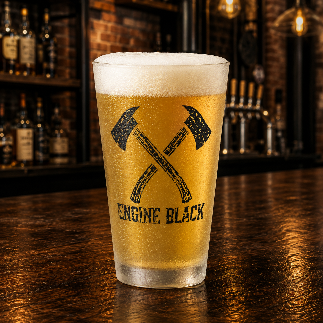 Engine Black Crossed Axes Frosted Pint Glass | Premium Fire & Rescue Lifestyle | Apparel & Accessories