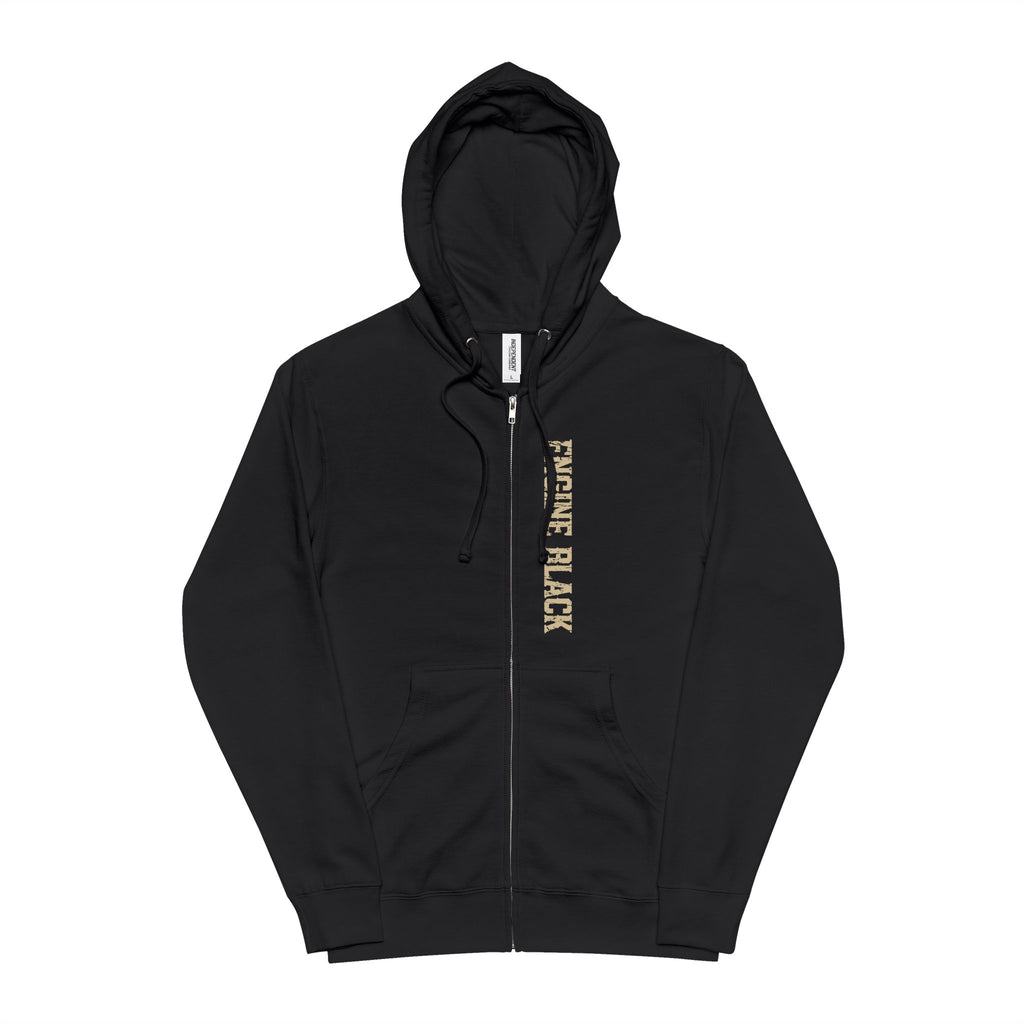 Engine Black™ Zip-Up Hoodie — Crossed Axes "We Don't Stay Clean" | Premium Fire Rescue Lifestyle Apparel