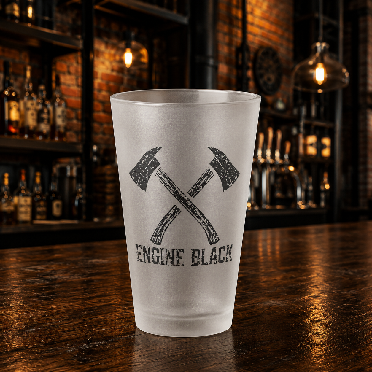 Engine Black Crossed Axes Frosted Pint Glass | Premium Fire & Rescue Lifestyle | Apparel & Accessories