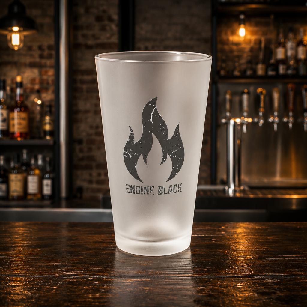 Engine Black Flame Frosted Pint Glass | Premium Fire & Rescue Lifestyle | Apparel & Accessories