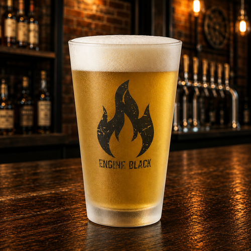Engine Black Flame Frosted Pint Glass | Premium Fire & Rescue Lifestyle | Apparel & Accessories
