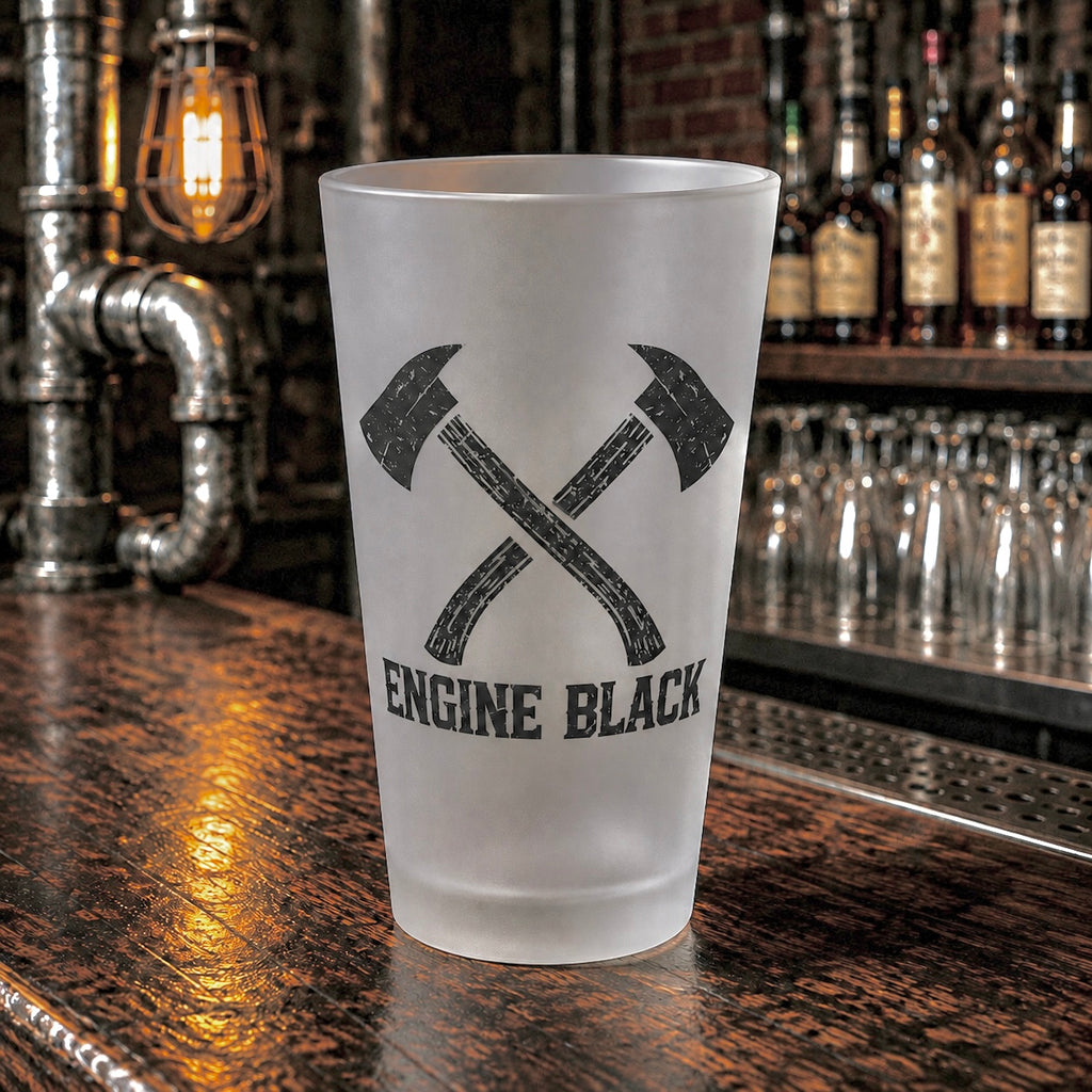 Engine Black Crossed Axes Frosted Pint Glass | Premium Fire & Rescue Lifestyle | Apparel & Accessories