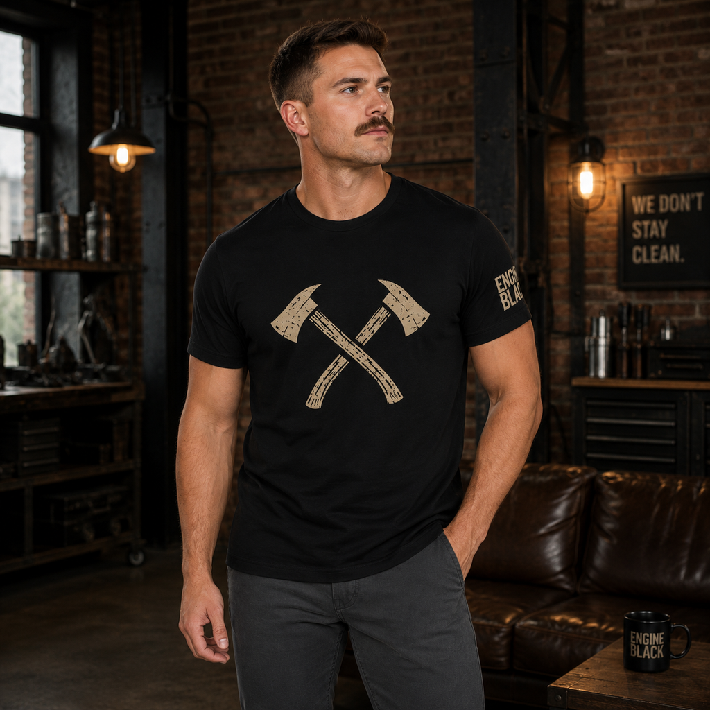 Engine Black™ Crossed Axes Tee | Firefighter Shirt | Premium Fire Rescue Lifestyle Apparel