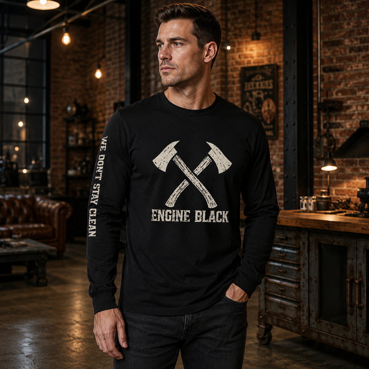 Engine Black™ Crossed Axes Long Sleeve | Premium Fire Rescue Lifestyle Apparel