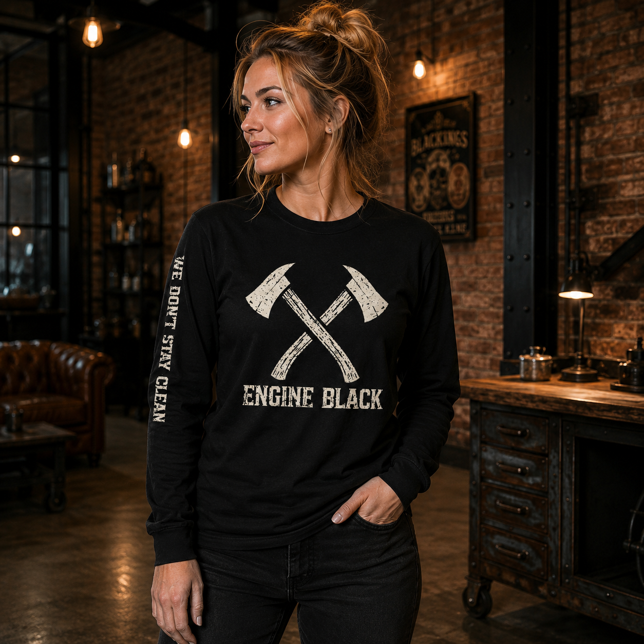 Engine Black™ Crossed Axes Long Sleeve | Premium Fire Rescue Lifestyle Apparel