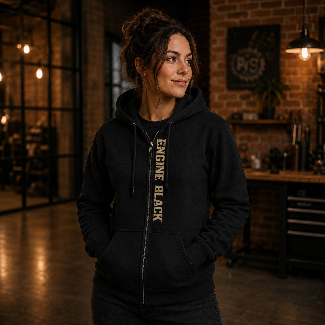 Engine Black™ Zip-Up Hoodie — Crossed Axes "We Don't Stay Clean" | Premium Fire Rescue Lifestyle Apparel