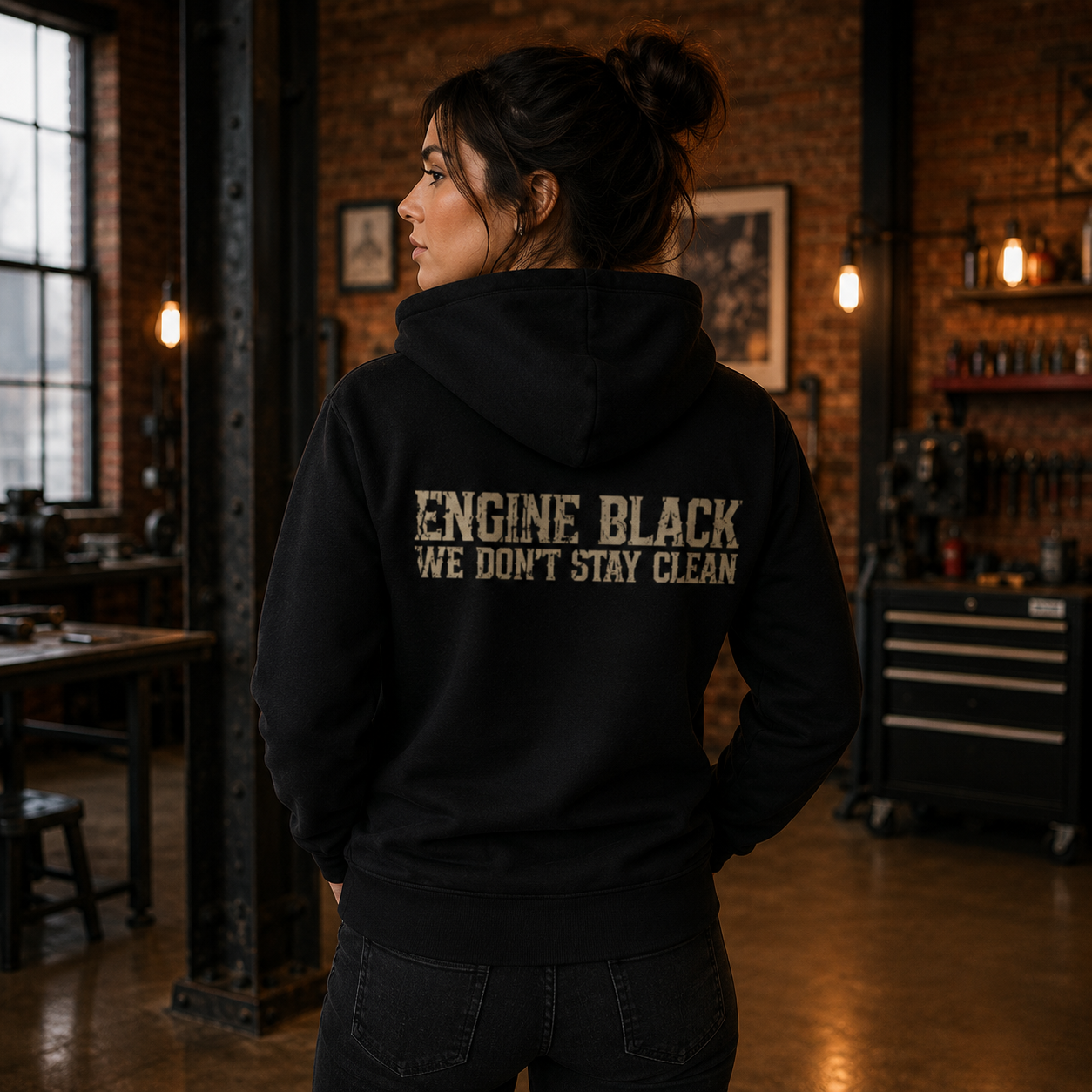 Engine Black™ Pullover Hoodie — “We Don’t Stay Clean” | Premium Fire Rescue Lifestyle Apparel