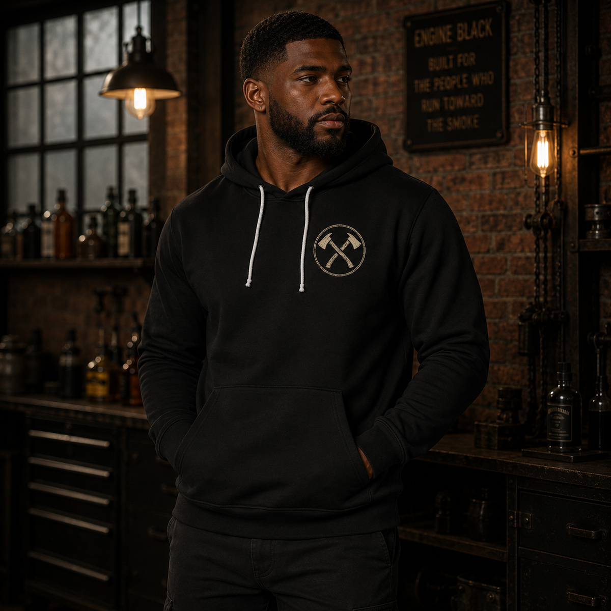 Engine Black™ Pullover Hoodie — “We Don’t Stay Clean” | Premium Fire Rescue Lifestyle Apparel