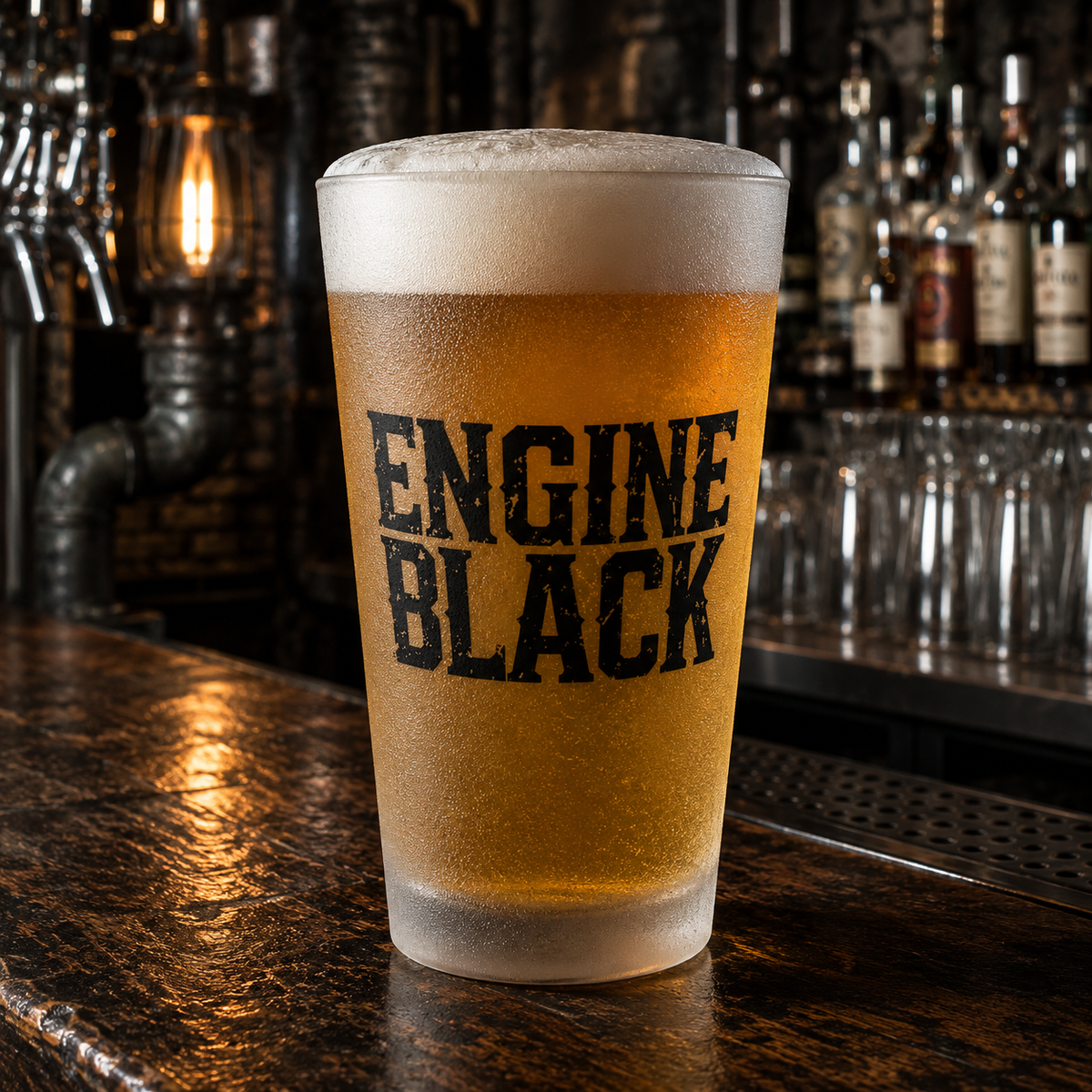 Engine Black Wordmark Frosted Pint Glass | Premium Fire & Rescue Lifestyle | Apparel & Accessories