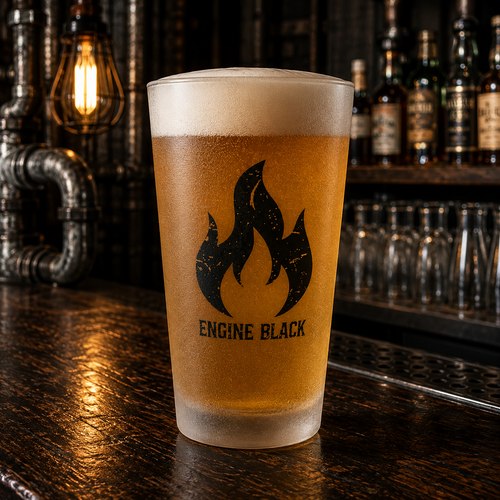 Engine Black Flame Frosted Pint Glass | Premium Fire & Rescue Lifestyle | Apparel & Accessories