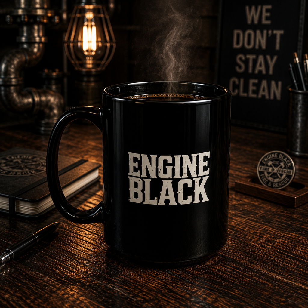 Engine Black Wordmark Mug | Premium Fire & Rescue Lifestyle Apparel & Accessories